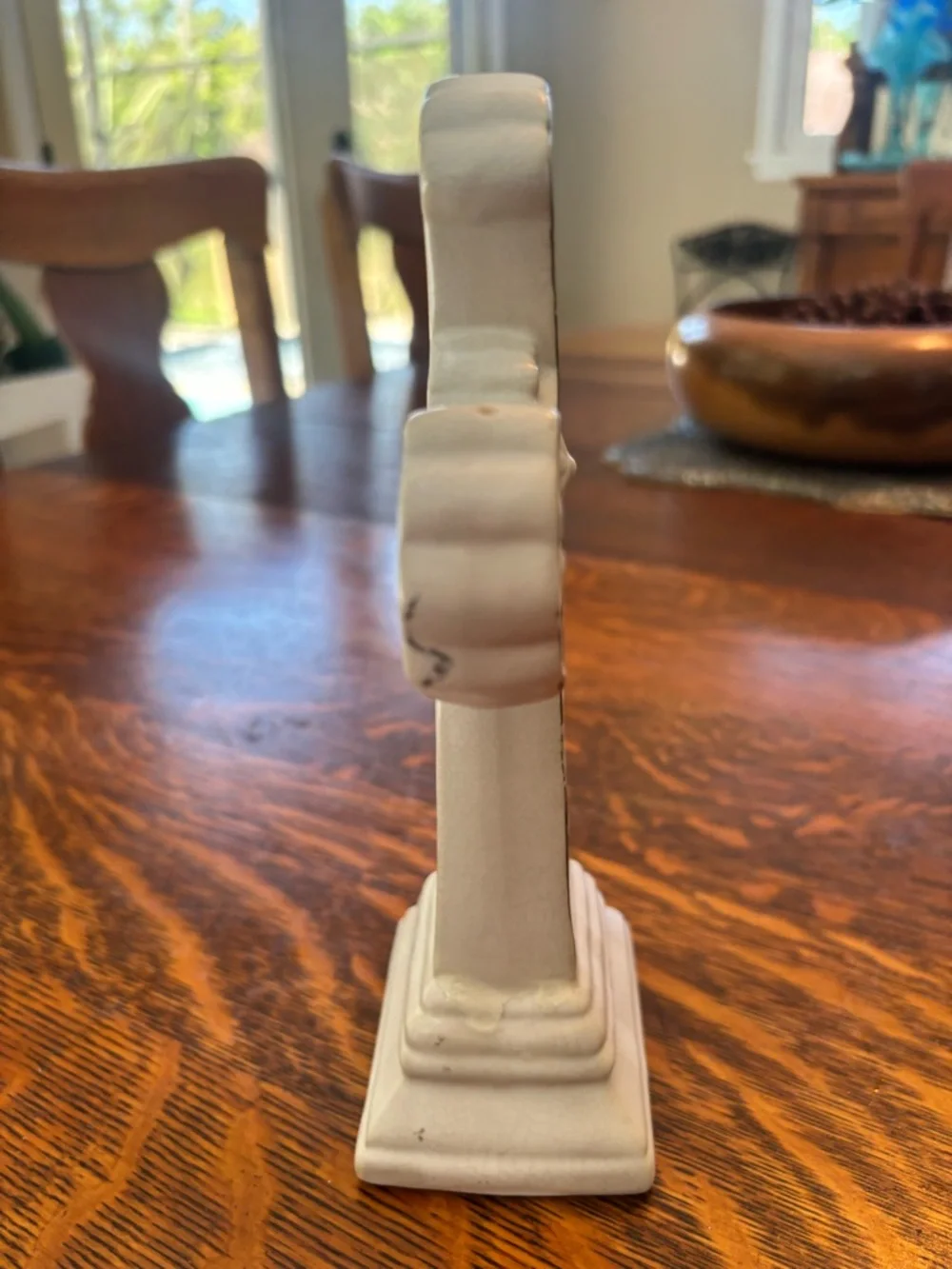 Decorative Ceramic Cross Figurine in Cream with Gold Trim